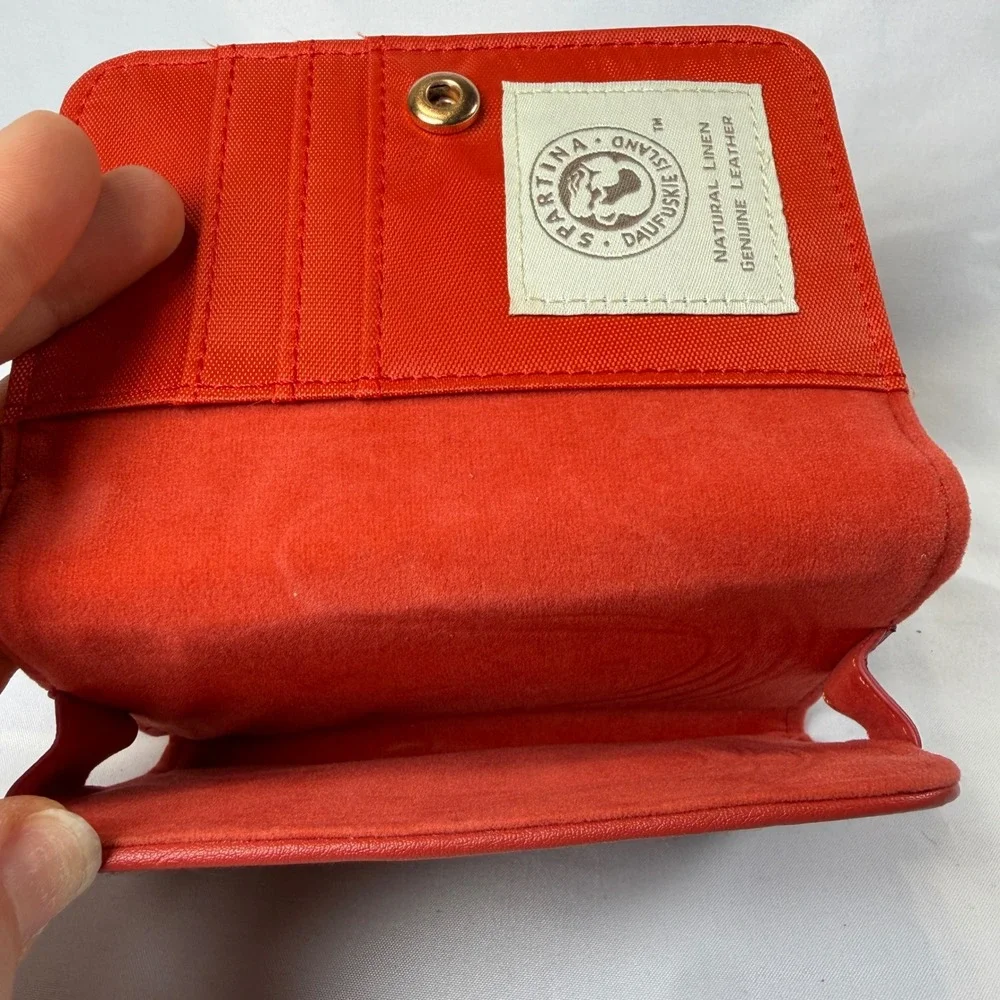 Spartina 449 Wristlet Wallet Womens Small Red Orange Linen Leather Mandala Boho